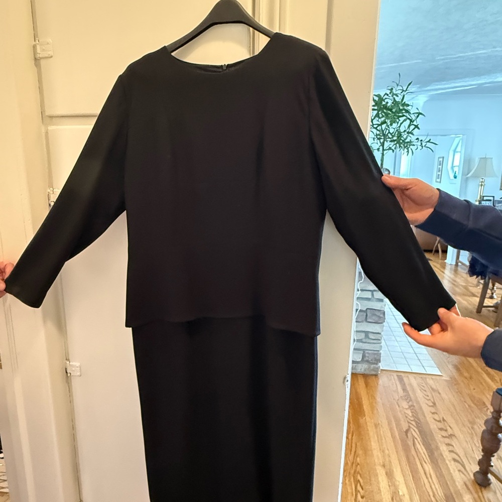 Classic Black Women's Dress with Cape Overlay - Picture 3 of 5